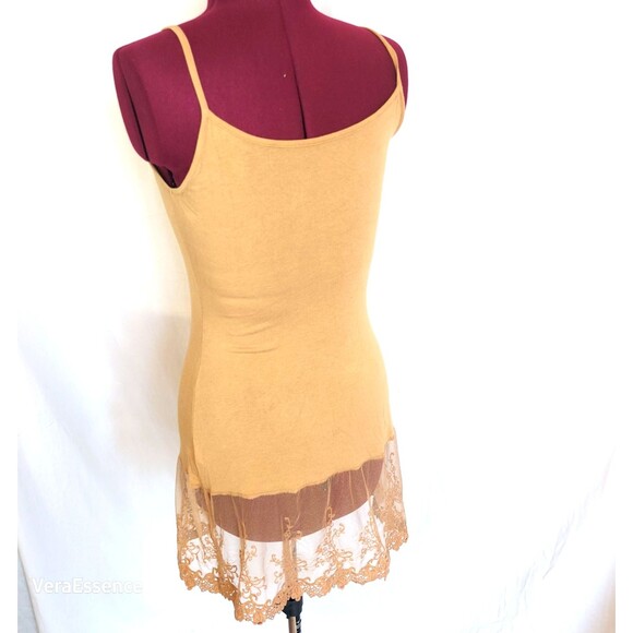 Women's Beige LACE Trim Solid Slip Extender Spaghetti Straps Camisole Dress Sz P - Picture 4 of 6
